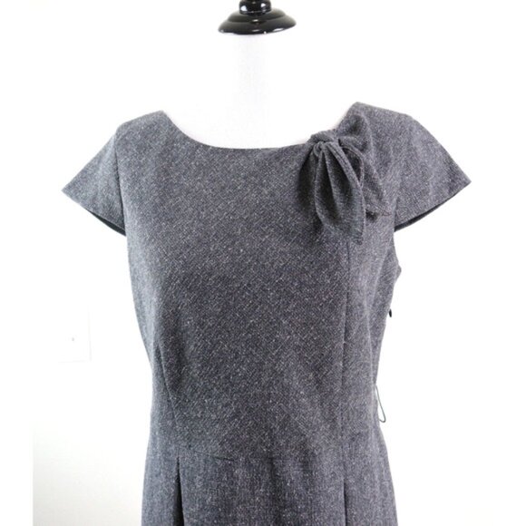 Oscar de la Renta Size 10 Bow Tweed Sheath Dress Cap Sleeve Gray - Picture 7 of 11